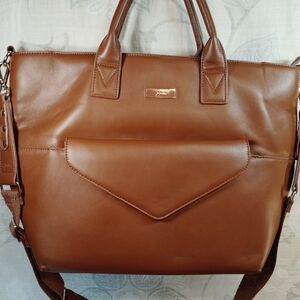 Jujube Brown Leather Tote Bag With Clutch